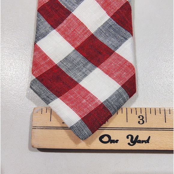 Todd Snyder New York Neck Tie 100% Linen Made In USA Plaid Check Red - Picture 7 of 7